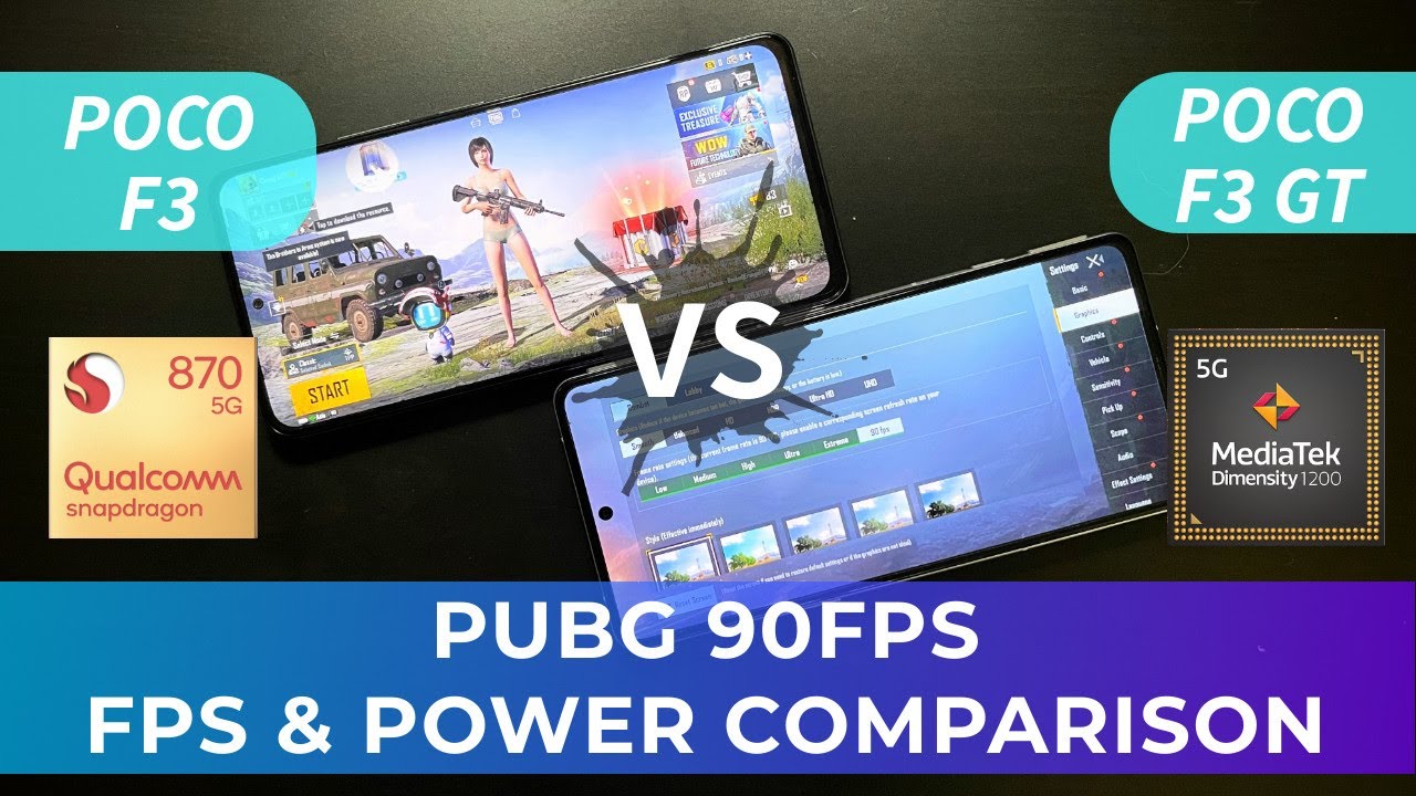 Poco F3 vs  Poco F3 GT PUBG 90 FPS Gaming Comparison Test | Snapdragon 870 vs Dimensity 1200