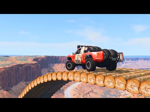Cars Jumping on Long Loop Bridge - Cars vs Deep River - BeamNG.Drive