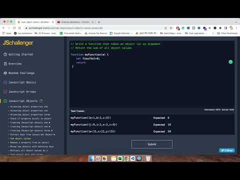 Sum Object Values Javascript Challenger 10