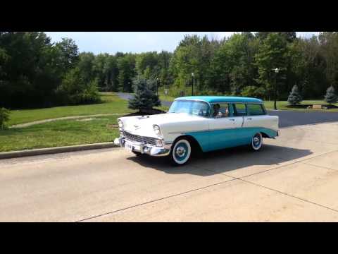 Adrienne driving the 1956 wagon