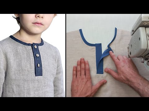 sewing techniques. Neck stitching with buttonhole. Easier than you might expect