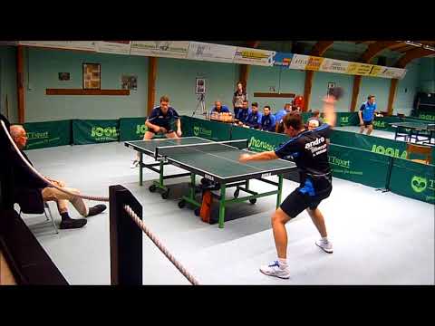 Tafeltennis Pecos 1 - Hilversum 1  Rene Waterreus - Jelle Goossens spelmomenten 28-10-2017
