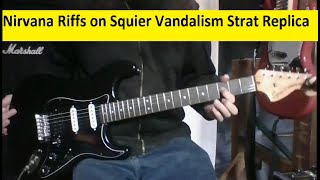 Video thumbnail for Squier Kurt Cobain Vandalism Strat Replica Sound Test [Nirvana Riffs] by Lounge Act