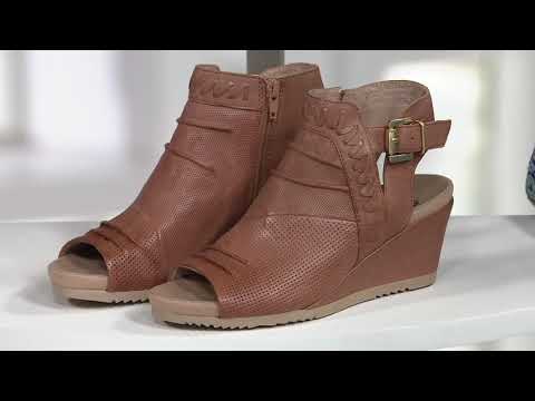Earth Leather Peep-Toe wedges with Buckle Detailing - Attalea Bonaire on QVC