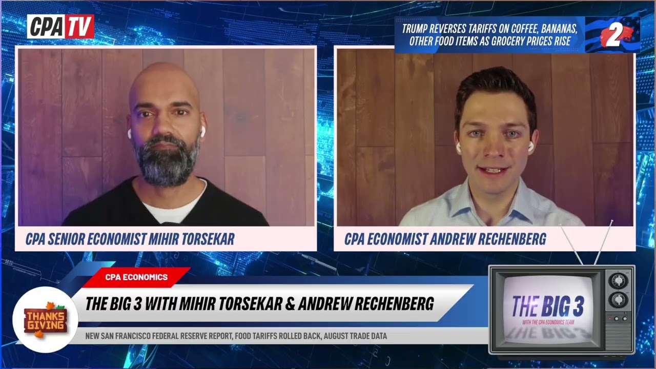 The Big 3: New SF Federal Reserve Report, Food Tariff Rollback, August Trade Deficit Plummets