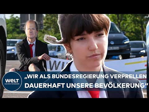 LETZTE GENERATION: Klima-Kleber wollen in Scholz-Kostüm auf "Verfassungsbruch" aufmerksam machen