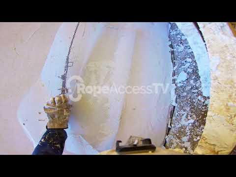 Cutting trough plastic net with sharp knife, blue collar