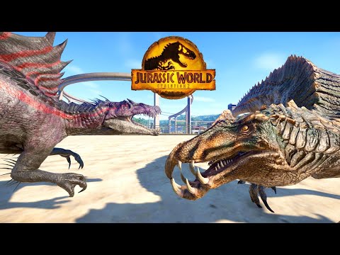 Jurassic World Evolution, T-Rex, Kingkong, Godzilla, Dracodentitan VS Inspinedoraptor