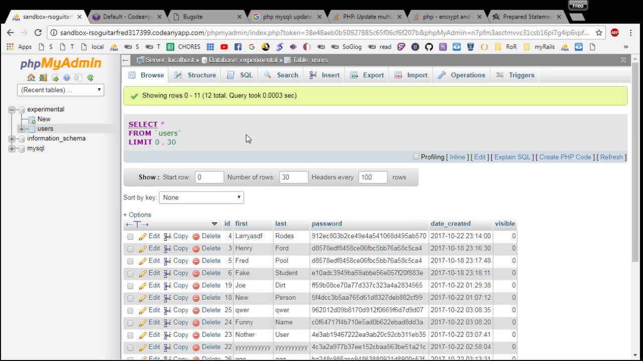Codeanywhere Tutorials :: Update user processing