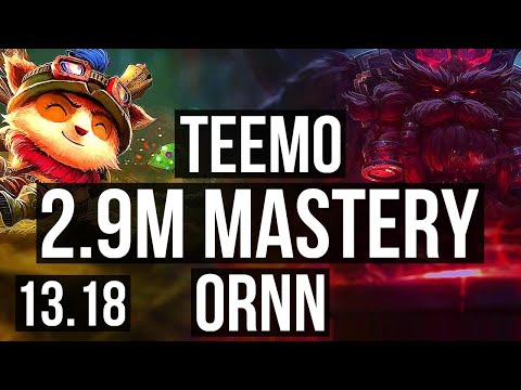 TEEMO vs ORNN (TOP) | Rank 4 Teemo, 2.9M mastery, 1600+ games, 4/1/2 | KR Grandmaster | 13.18
