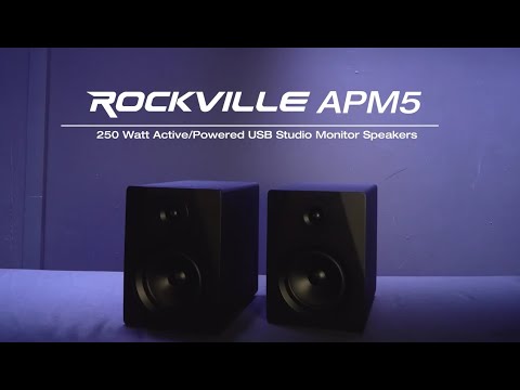 Rockville APM5B V2 Bundle: Pair 5.25-in 320W Peak/80W RMS Active Powered Studio Monitor Speakers-Black, Pair of RHTSB 36-in Bookshelf Speaker Stands, 2-Items video review thumbnail