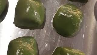 Mango mochi with green spirulina