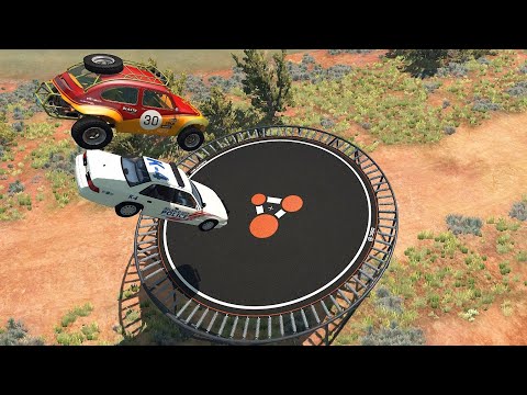 Crazy Vehicle High Speed Jumps On Giant Trampoline (Crash Test) - BeamNG.drive Jumps