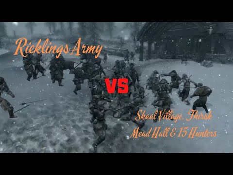 Skyrim Battles - Rieklings Army vs The Skaal, Thirsk Mead Hall & 15 Hunters