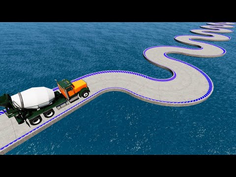 Impossible Snake Shape Bridge Crossing Cars Vs Deep Water - BeamNG.Drive