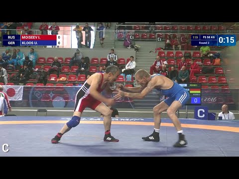 Round 3 FS - 58 kg: I. MOISEEV (RUS) df. U. KLOOS (GER) by TF, 10-0