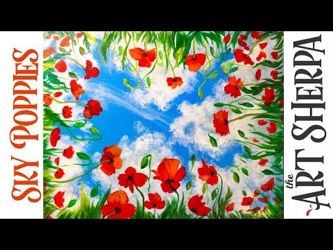 Easy How To Paint With Acrylic On Canvas Sky View Poppies Step By Step ...