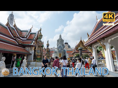 Walking tour of The Emerald Buddha Temple and The Grand Palace Bangkok Thailand,4K UHD Walking tours