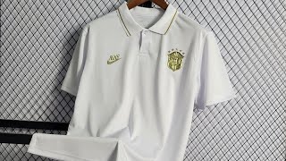 CAMISA POLO BRASIL BRANCA E DOURADA
