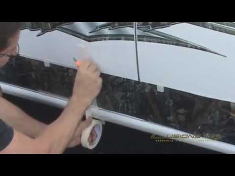 Vinyl Graphics Installation. Camouflage Rocker Panel on truck. DIY