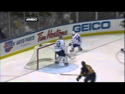 Carl Gunnarson gets destroyed by Foligno. Toronto Maples Leafs vs Buffalo Sabres 4/3/12 NHL Hockey