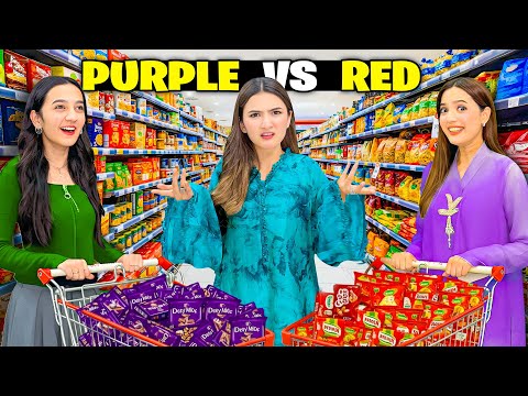 Purple Vs Red♥️💜|1000 Noodles & Chocolates Khareed Li?😱🤩|Grocery Store Mein Larayi Hogayi😡Sistrology