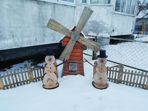 Снеговик из спилов/Snowman from wooden cuts