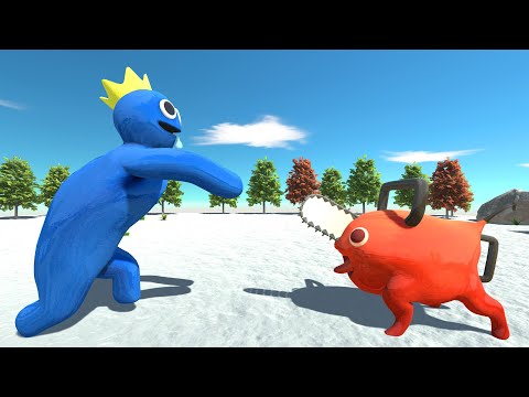 Rainbow Friends Blue vs Pochita - Animal Revolt Battle Simulator