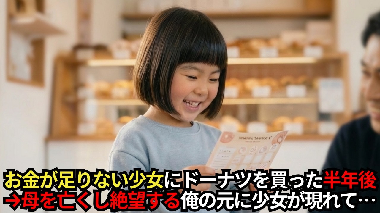 ドーナツが値上げして20円足りず買えなくて泣いている少女。100円割引チケットを代わりに渡したら→半年後、母を亡くし絶望している時に再びその少女と母親が現れて衝撃の展開に…【感動する話】