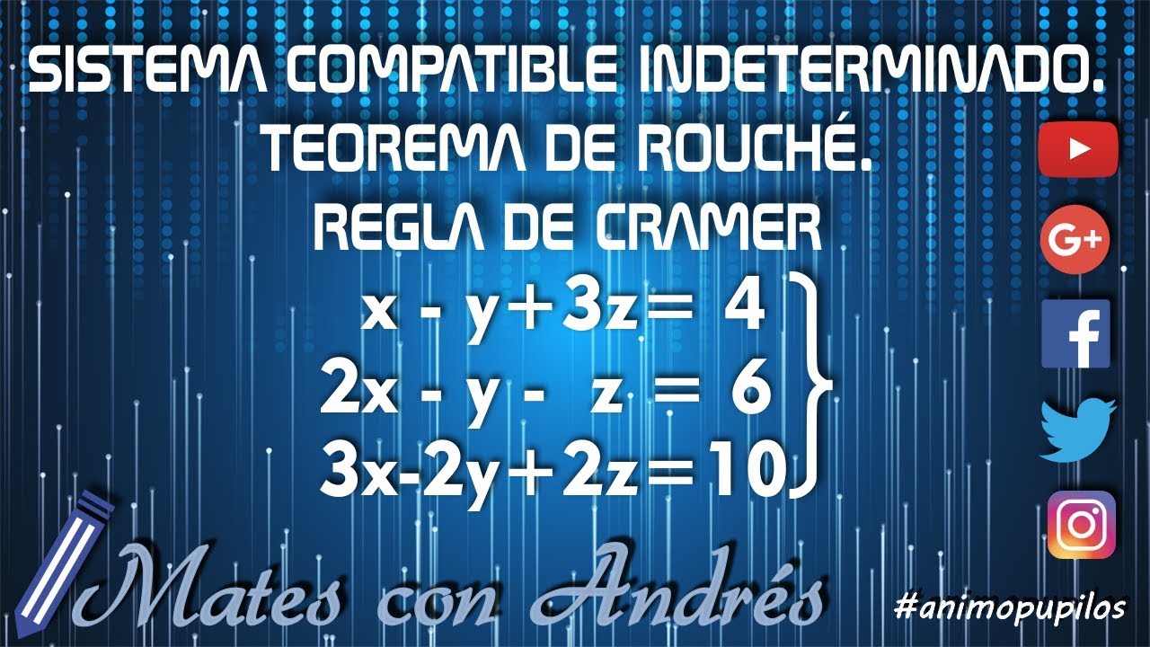 Sistema de ecuaciones compatible indeterminado SCI 3x3. Rouché y Cramer