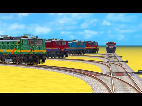 5 TRAINS COSSING AT LINE BRANCHED FORKED RAILROAD SHARP BEND #10 | Indian Train Simulator 2022