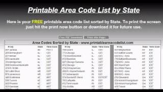 Printable Area Code List