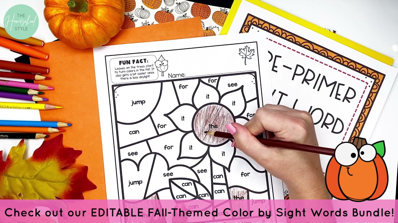 Editable Fall Color by Sight Words