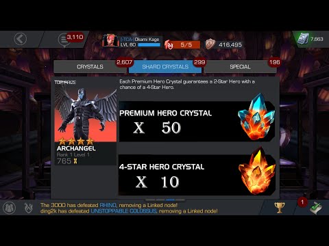 4 Star Crystals x10, Premiums x50, and Login Crystal - MCOC Crystal Opening