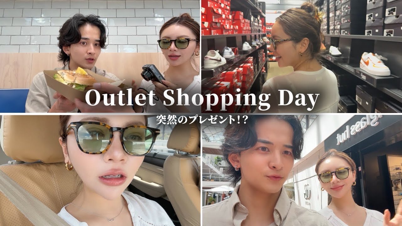 海外のアウトレットで買い物中に急にプレゼントしてみました