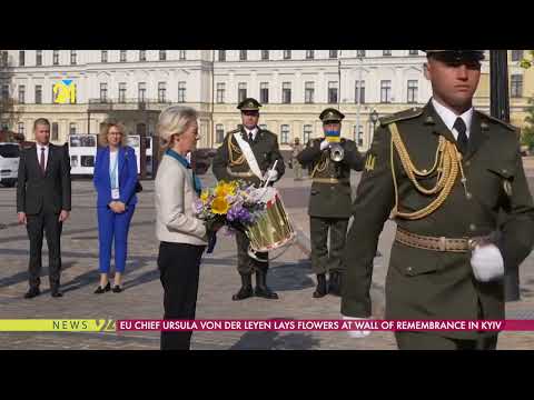 EU Chief Ursula Von Der Leyen Lays Flowers At Wall Of Remembrance In Kyiv