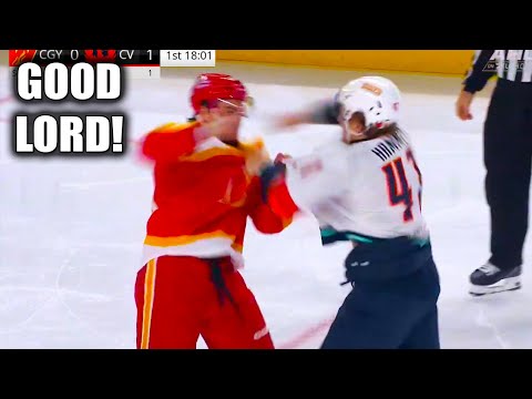 Schlägerei zwischen Kaden Hammell und Alex Gallant | Coachella Valley Thunderbirds gegen Calgary ...