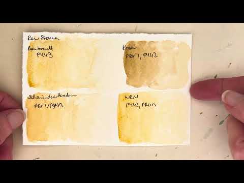 Watercolour Swatch Card: Comparing Raw Sienna from Rembrandt, Rosa, Schmincke and Winsor & Newton