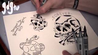 How to Paint Tattoo Flash With Markers - Old School Skull and Snake Designs