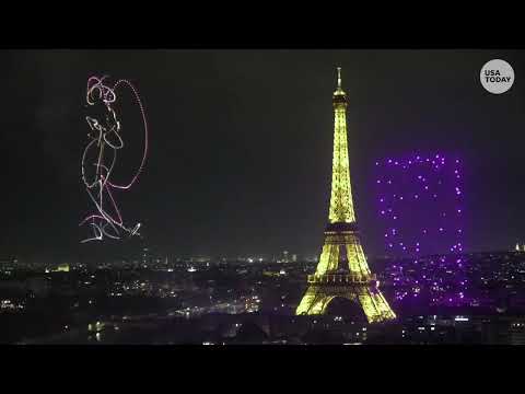 Paris fireworks and drone show by Eiffel Tower celebrates Bastille Day 2026 in France