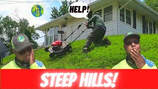 Landscape Like A Pro: The proper way to cut a steep hill with the 21" Honda HRX 216.