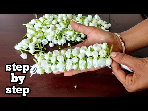 Flower mala making step by step / How to tie a flower garland / nandiyavattai poo kattuvathu eppadi