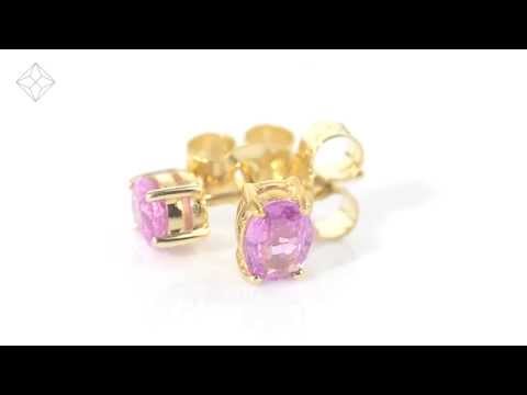 FEG23-RU - Pink Sapphire 5 x 4mm 18K Yellow Gold Earrings