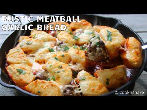 Rustic Comfort in One Skillet – Cheesy Meatballs & Garlic Bread Bake