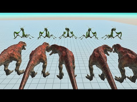 5x T-Rex vs 5x Giant Praying Mantis | Animal Revolt Battle Simulator