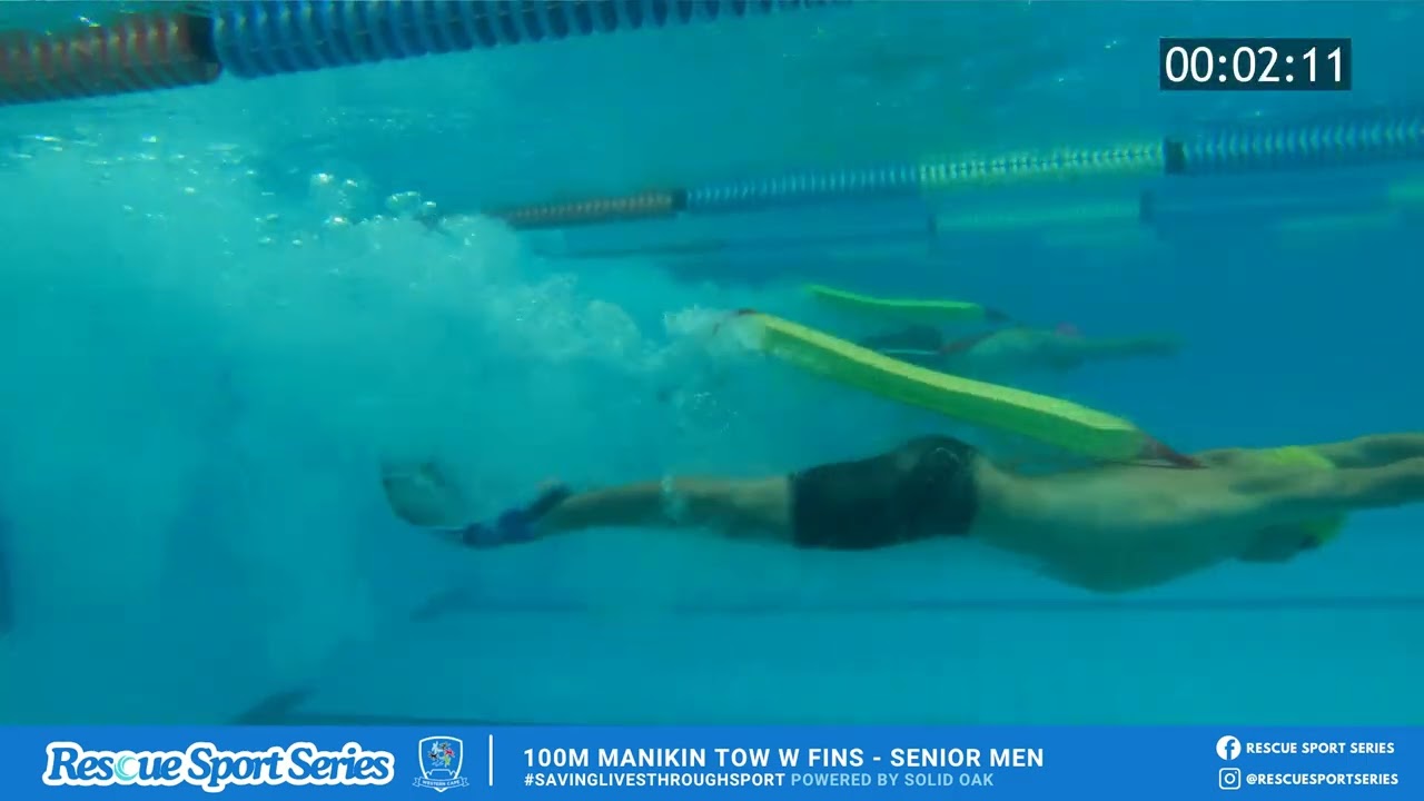 Senior Men  100M Manikin Tow with Fins | Lifesaving Rescue Sport Series | Full Commentary