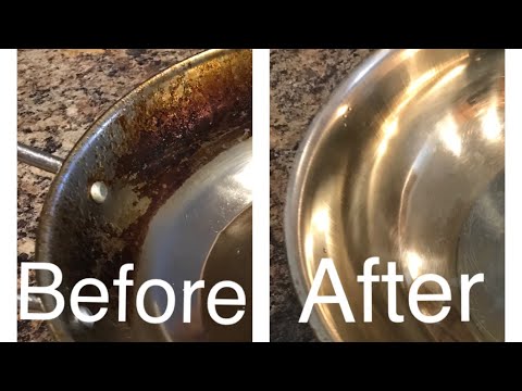 Remove burnt oil stains from pots and pans. Shining...