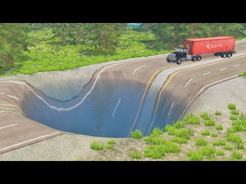 Cars Vs Giant Pit Deep water - BeamNG.Drive
