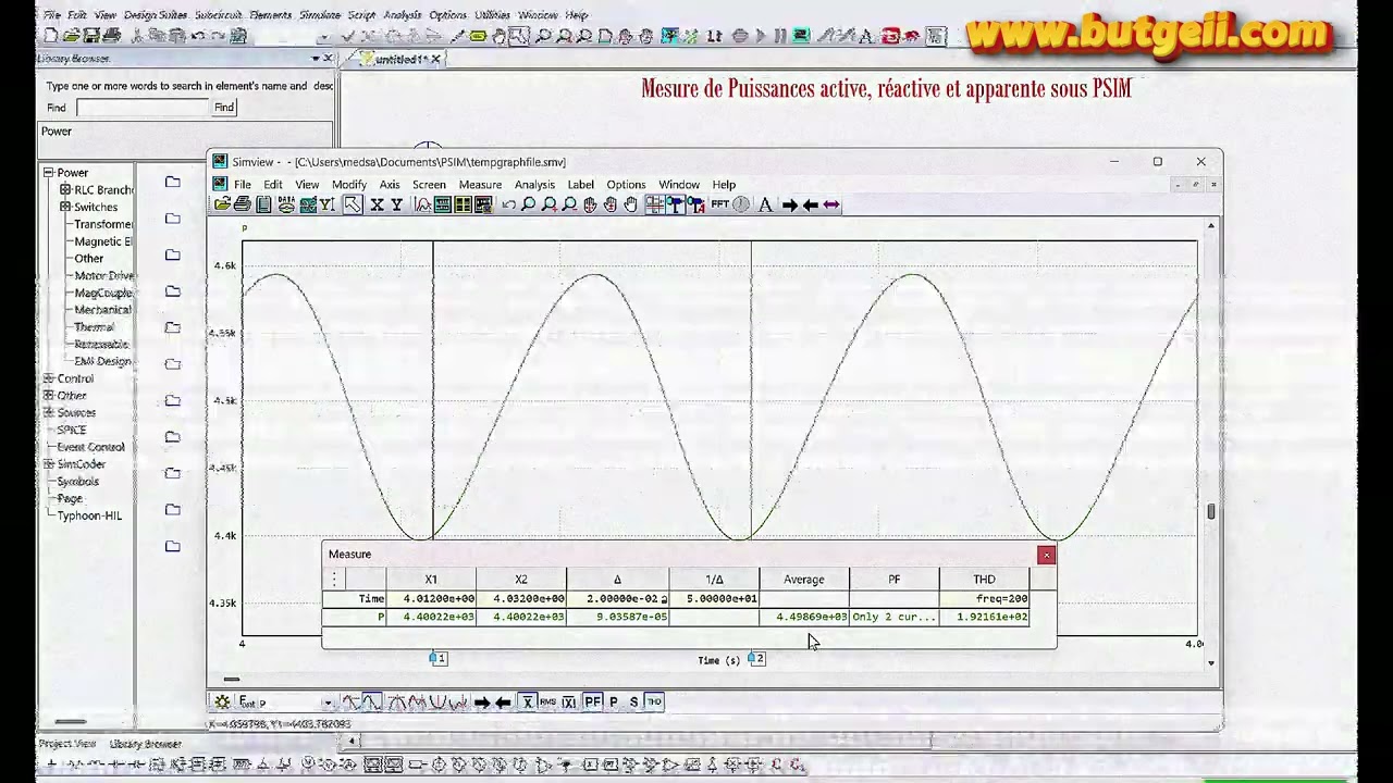 Mesure des puissances : active, réactive, apparente d'un dipôle avec PSIM