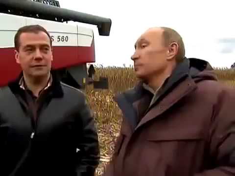 Władimir Putin i Dmitrij Miedwiediew testują kombajny Rostselmash !
